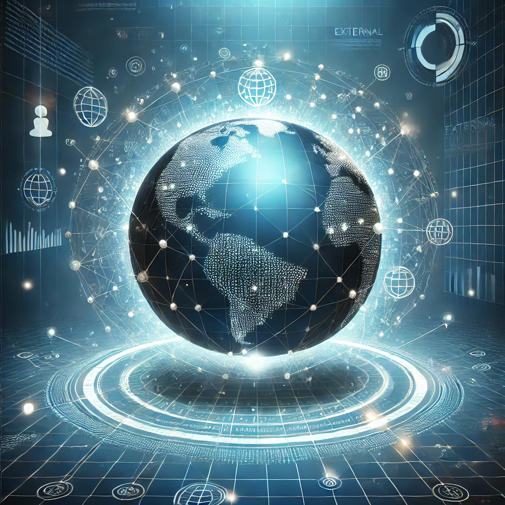 DALL·E 2024 11 29 12 01 51 A professional and futuristic visualization combining the concepts of a network node and global connections  The image features a central globe symbol
